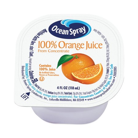 Ocean Spray Juice, Orange, 100% Juice, 4 oz Cup, 48PK 00725
